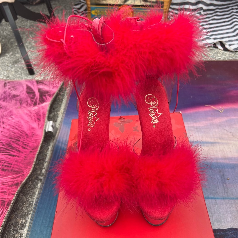 Red Feather Platform Stripper Dancing Heels size 7